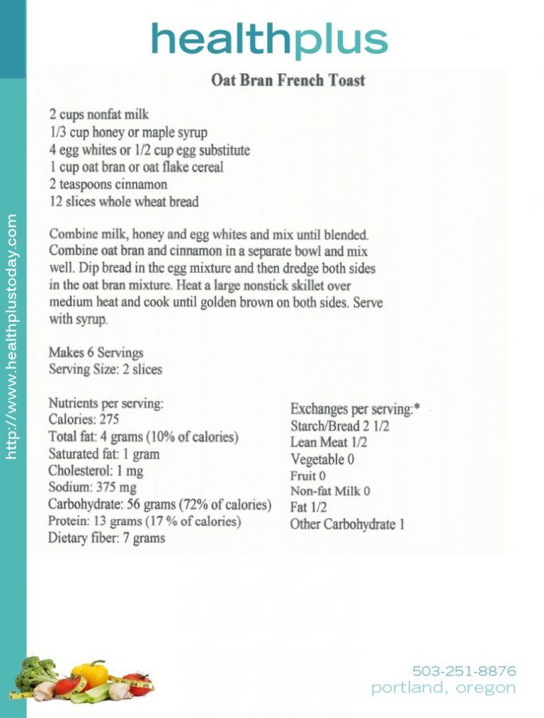 Oat Bran French Toast Health Plus