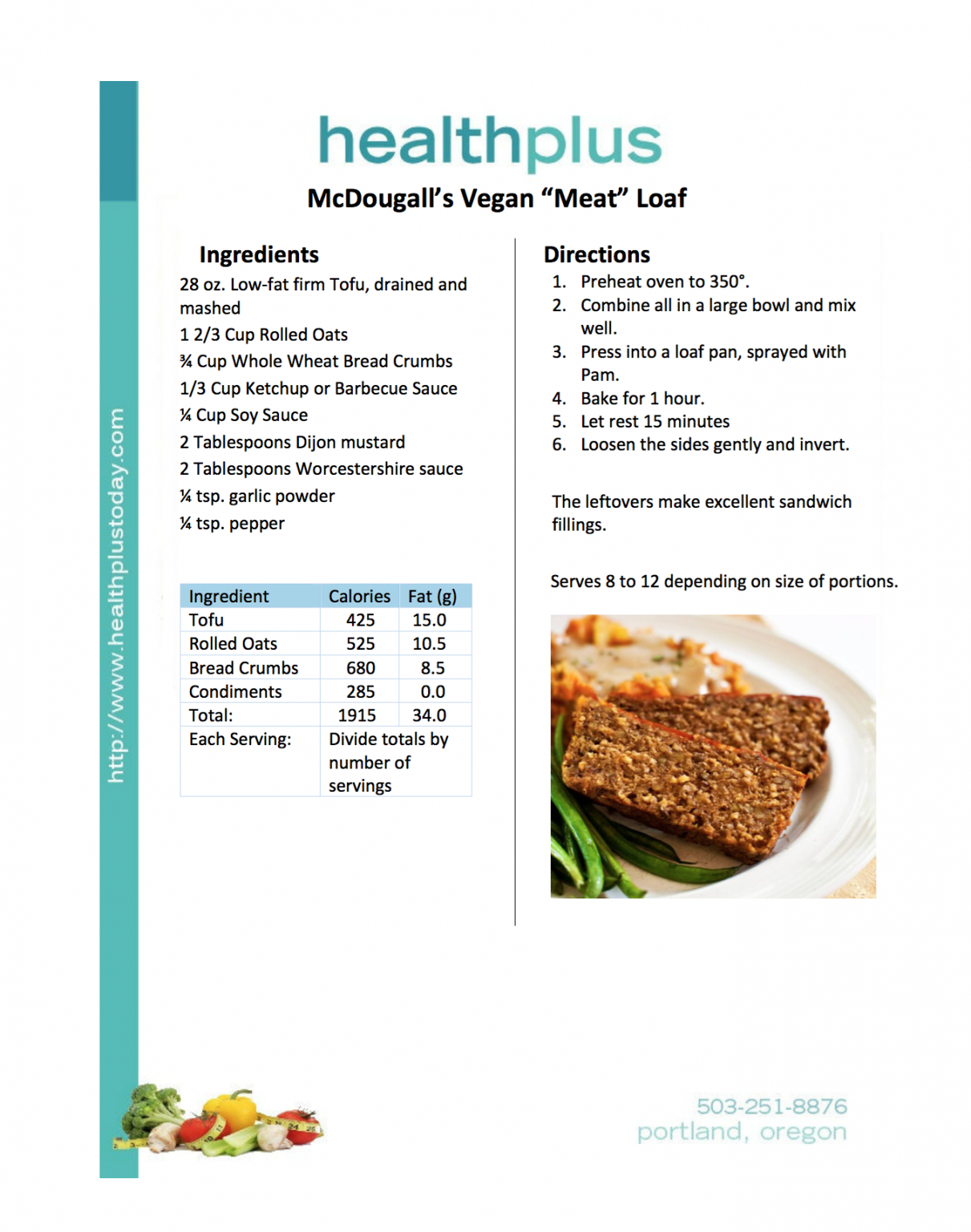 McDougall’s Vegan Meat Loaf Health Plus